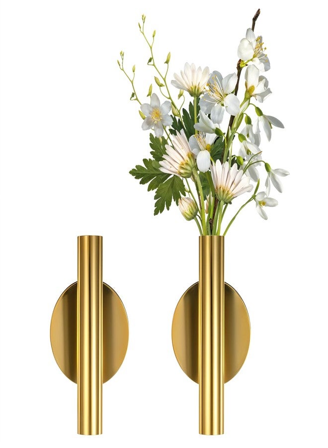 Zyghjort 2 PCS Wall Vases for Flowers, Gold Flower Vase Metal Hanging Plant Holder Small Gold Vase Flowers Tube Wall Planter Hanging Vase for Modern Home Decor Display Dried Faux Flower Fake Flower - Image 1